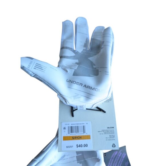 Under Armour YSM Football Gloves Size S Super Sticky Glue Grip White/Silver NWT - Picture 6 of 7